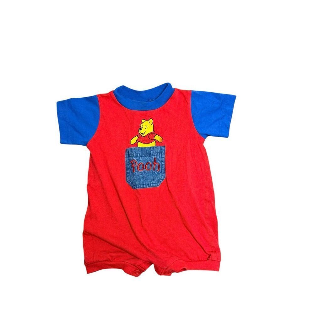 Vintage Disney Winnie The Pooh Embroidered Pocket Romper Size 12 Months